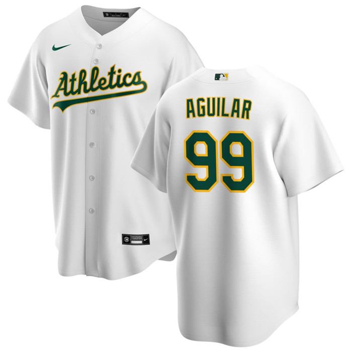 Men's Oakland Athletics #99 Jes??s Aguilar White Cool Base Stitched Jersey